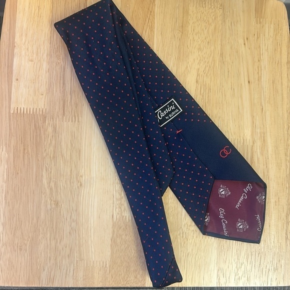 Oleg Cassini by Burma Men’s Logo Dotted Red Navy Tie - Picture 7 of 7
